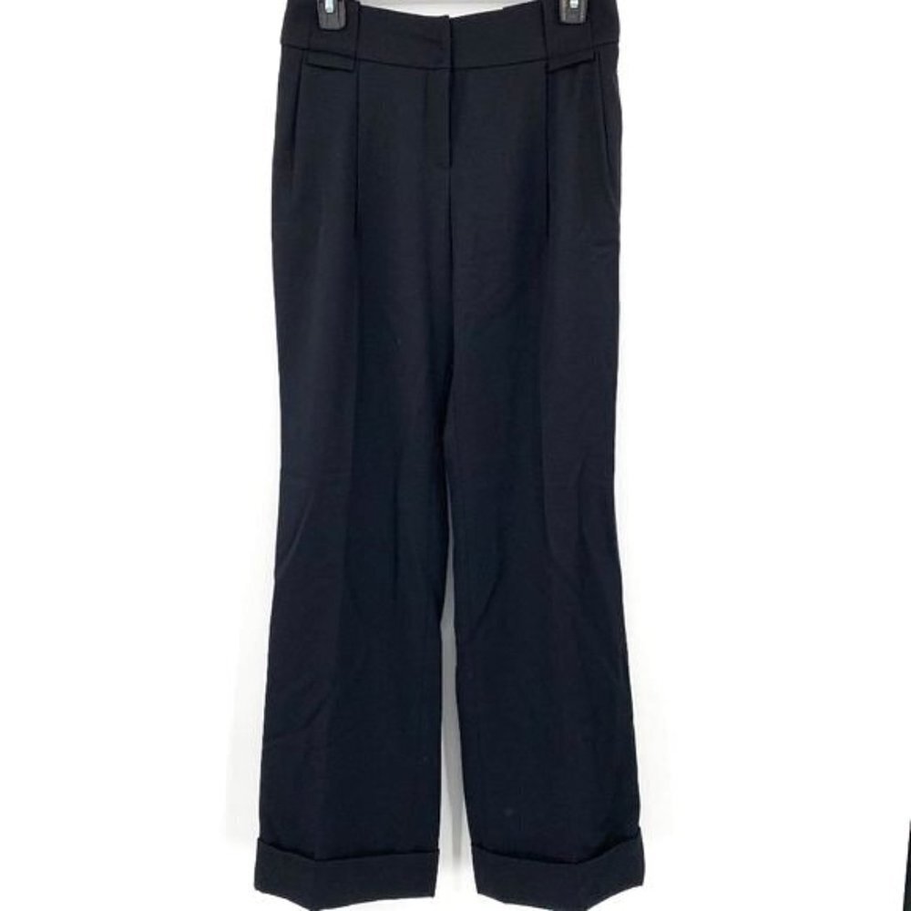 Akris Punto Black Wide-Leg Cuffed Wool Trousers